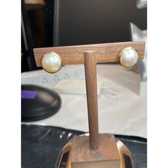 14k yellow gold mabe pearl earrings